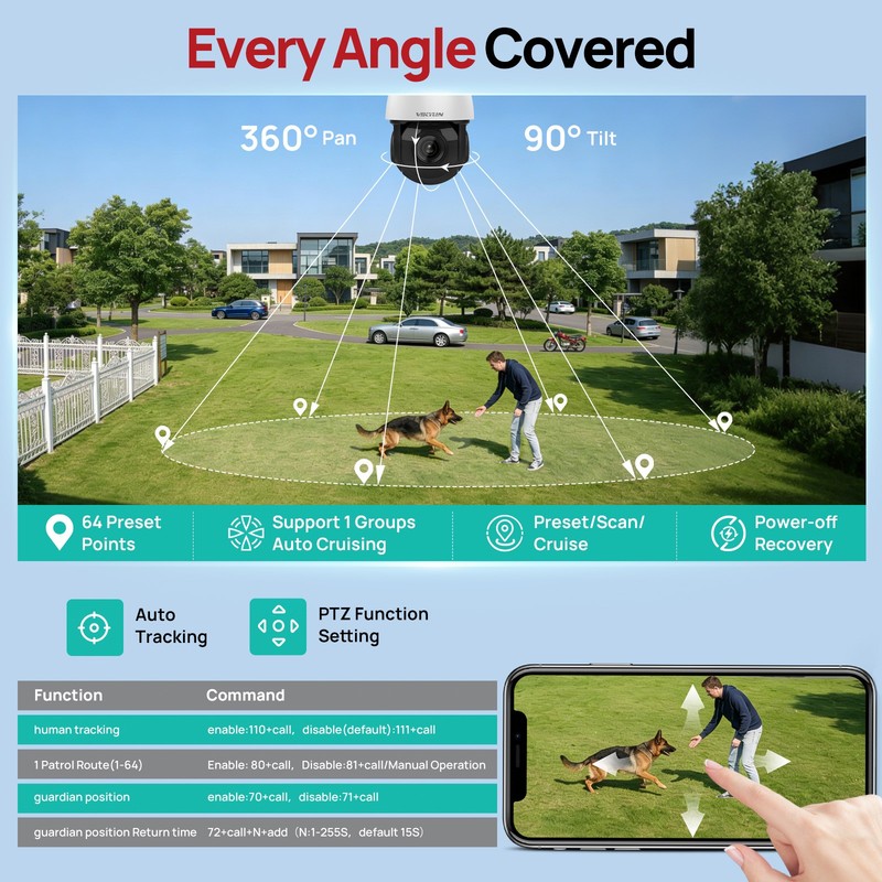 Vikylin 4K 8MP 25X Zoom PoE Security Camera PTZ Auto Tracking Outdoor 2Way Audio gallery
