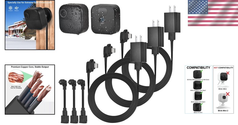 Weatherproof 25ft Power Extension Cable for Blink Outdoor 4 & XT2 (3-Pack) gallery