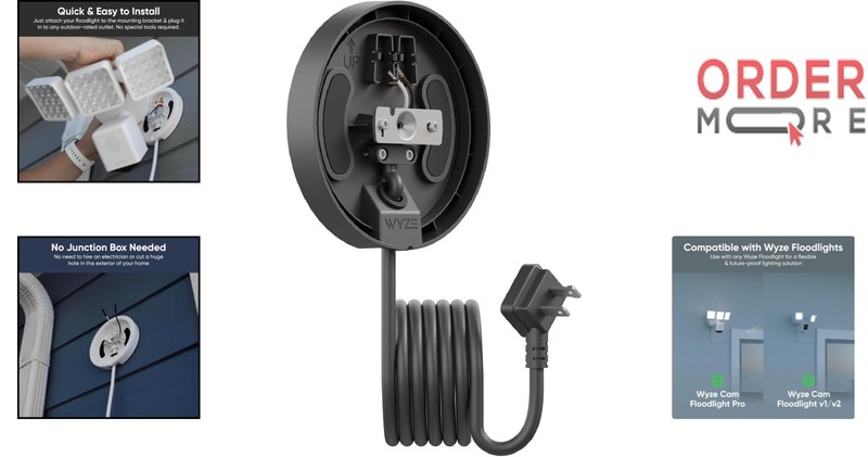 Floodlight Camera Mount Plug-in Weather-Resistant Outdoor Power Cable gallery