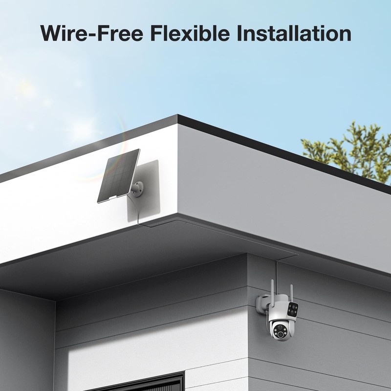 Dual Lens Solar Security Cameras Wireless Outdoor, 2K Full HD Video, 360° Vie... gallery