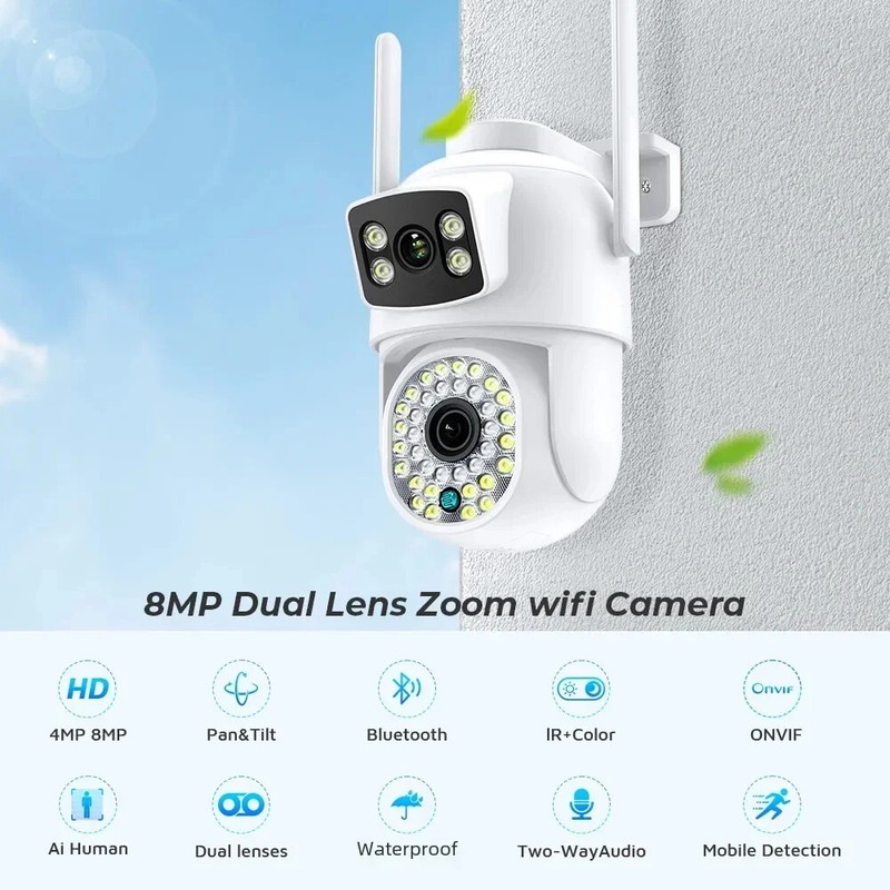 8MP WiFi Camera PTZ Dual Screen AI Auto Tracking Night Vision CCTV Surveillance gallery