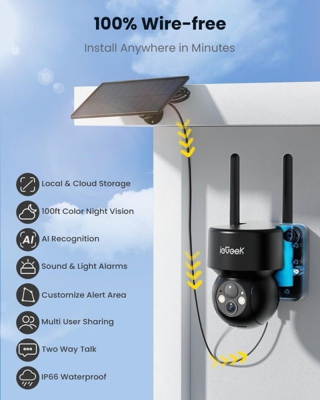 ieGeek Solar Security Camera 2 Pcs Wireless Outdoor 2K 360° PTZ Motion Sensor gallery