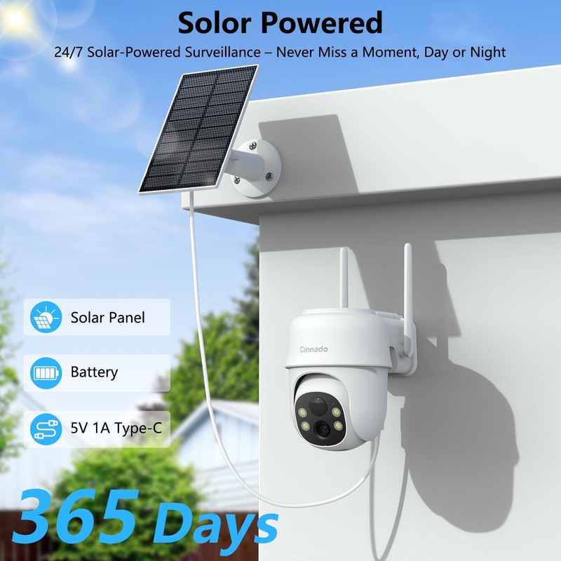 Cinnado 2K Solar Camera Outdoor Wireless 2.4Ghz WiFi Cameras for Home Security gallery