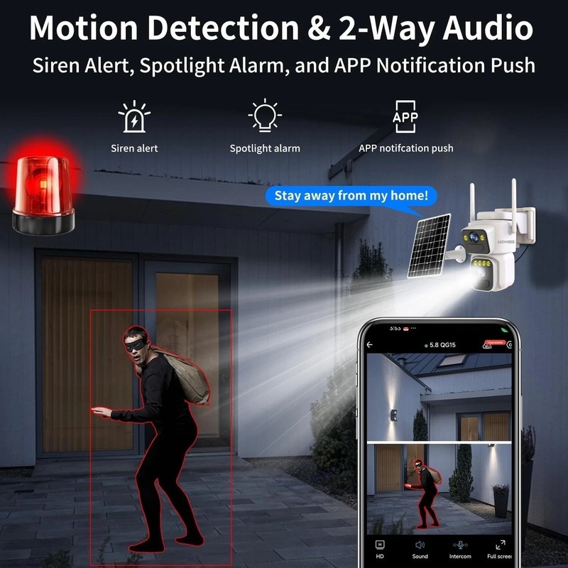 Wireless Solar Security Camera Outdoor Dual Lens PTZ Night Vision Weatherproof gallery
