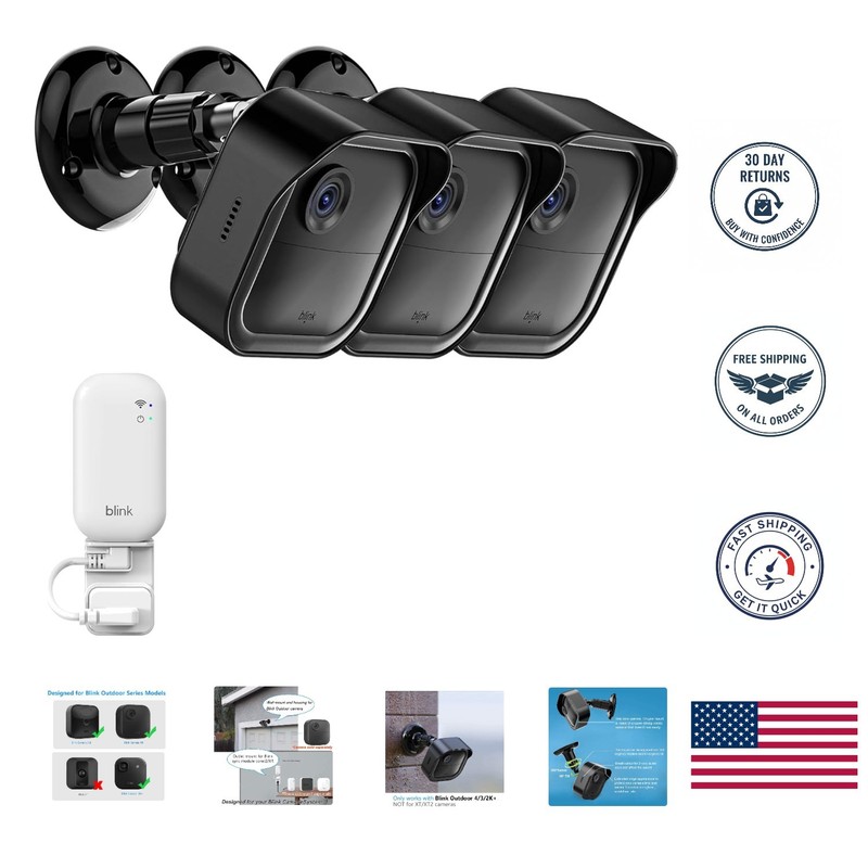 Weatherproof 3-Pack Adjustable Mounts for Blink Outdoor Cameras – Black Finish