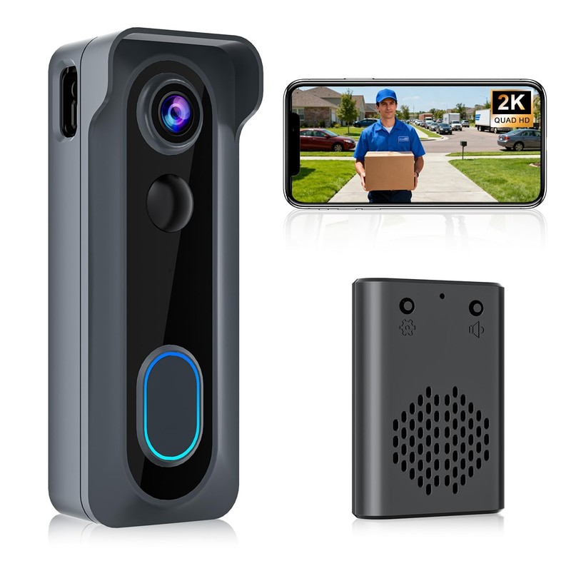 Doorbell Camera Wireless with Chime -2K HD Video AI Motion Detection, Two – W…