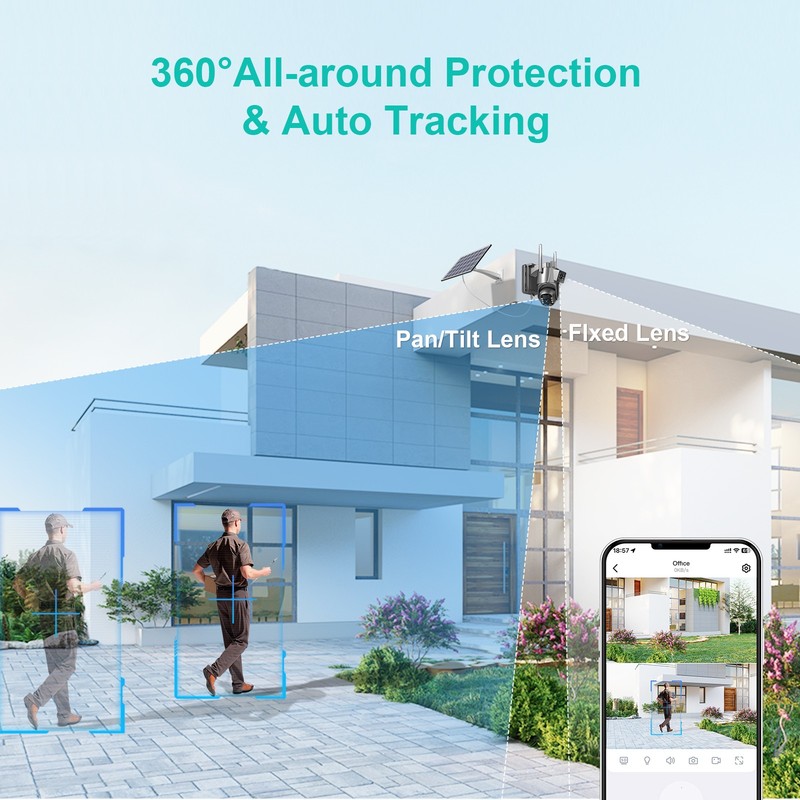 Dual-Lens WIFI Solar Panel Battery 8MP Wireless PTZ Pan Tilt IP Security Camera gallery