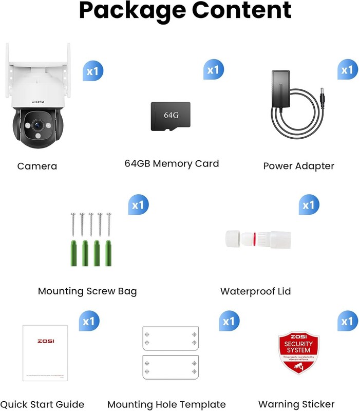 ZOSI PTZ 4K WiFi Security IP Camera Outdoor Human Car Detection 64GB SD card gallery