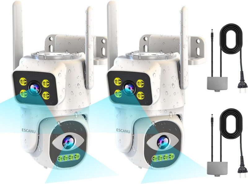 Dual Lens Cameras for Home Security,2.4G/5G PTZ Outdoor Plug-In Camera,Motion Tr