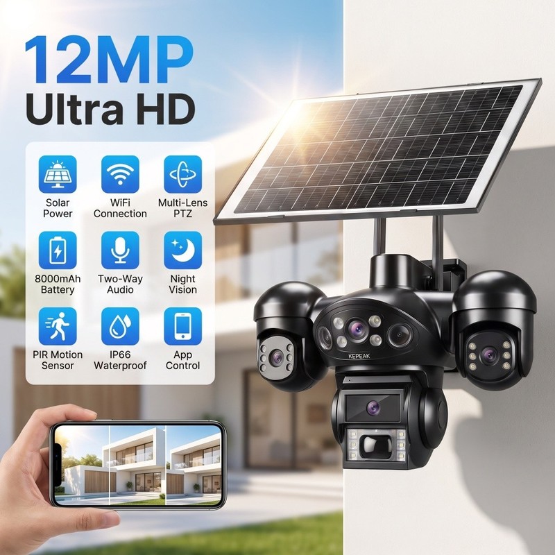 12MP 4K Solar Battery Powered Wireless WiFi Outdoor Home Security Camera System gallery