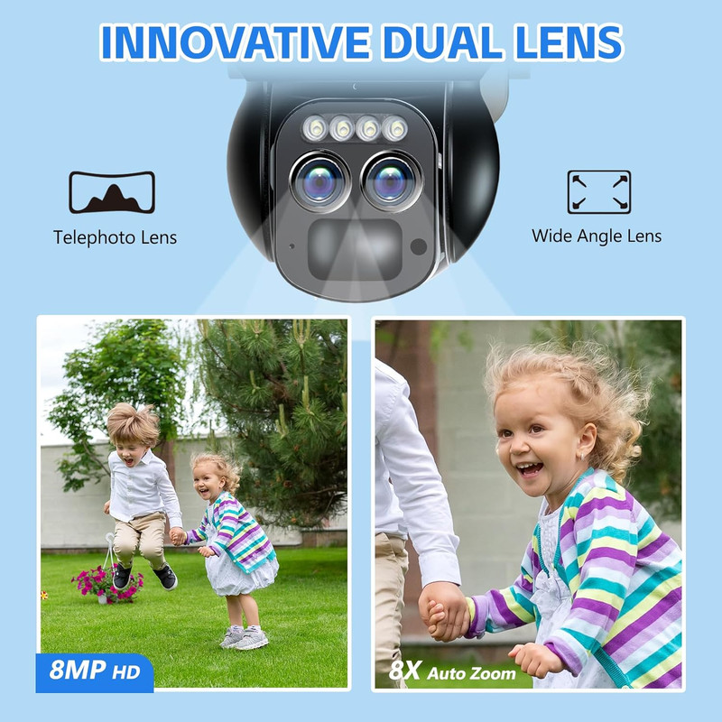 4K Solar Security Cameras Wireless Outdoor with Dual-Lens,360°Ptz Battery Powere gallery