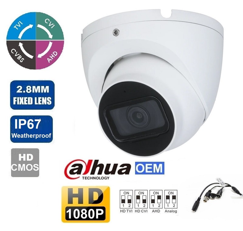 4-in-1 (CVI/TVI/AHD/CVBS) In/Outdoor 2.4MP 1080p 2.8mm Dome Security Camera