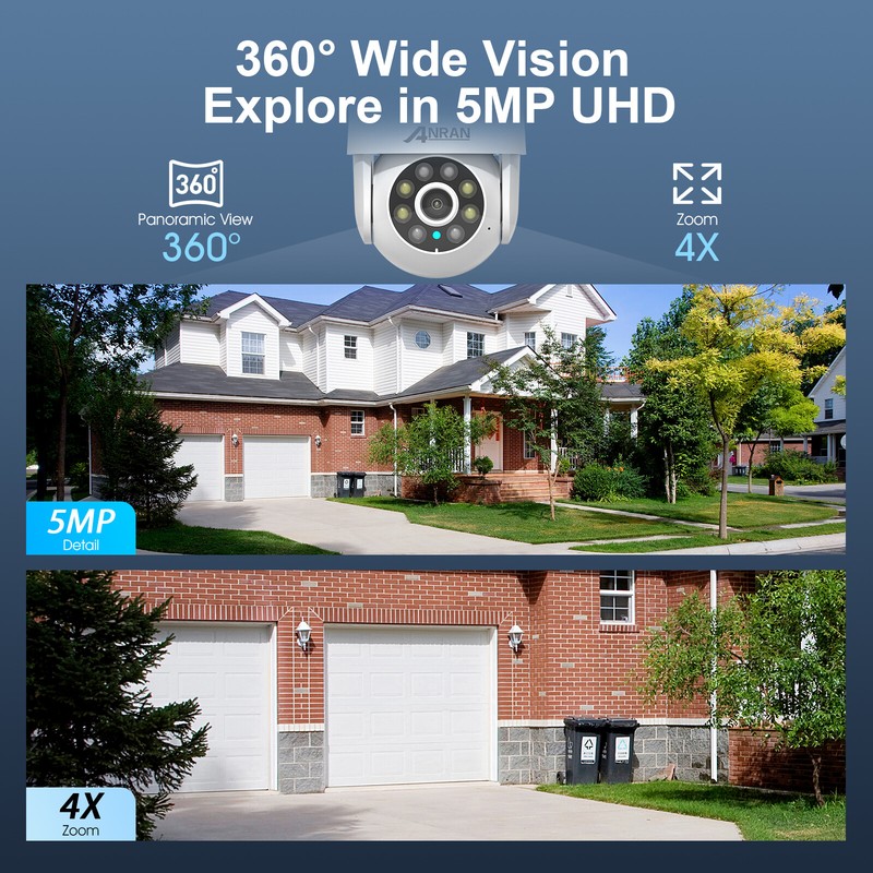 ANRAN Wireless Security Camera 5MP PTZ WiFi Dome Cam 2 Way Audio Outdoor Home HD gallery