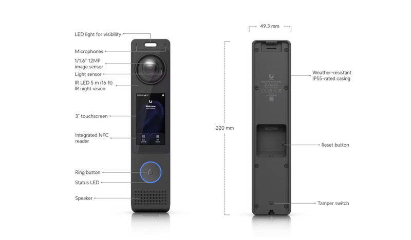 Ubiquiti UniFi G6 Pro Entry UVC-G6-Pro-Entry 12MP Video Doorbell PoE+