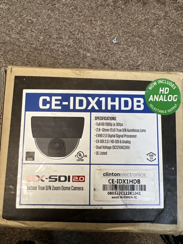 Clinton Electronics CE-IDX1HDB 1080p HD Analog Indoor Zoom Dome Camera Black