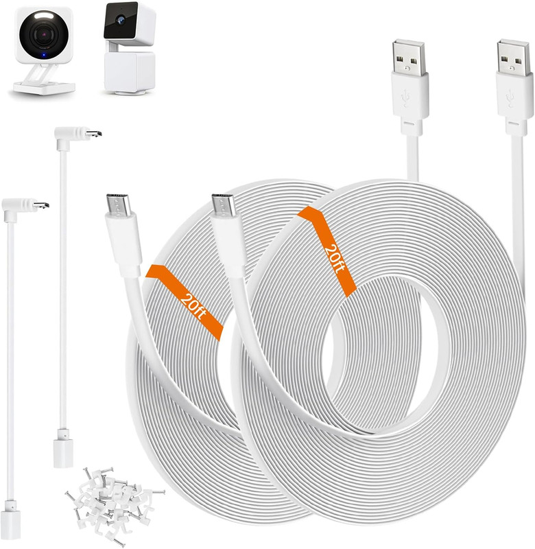 2-Pack 20Ft Power Extension Cable Compatible with Wyze Cam V4,Wyze Cam Pan V3,Wy