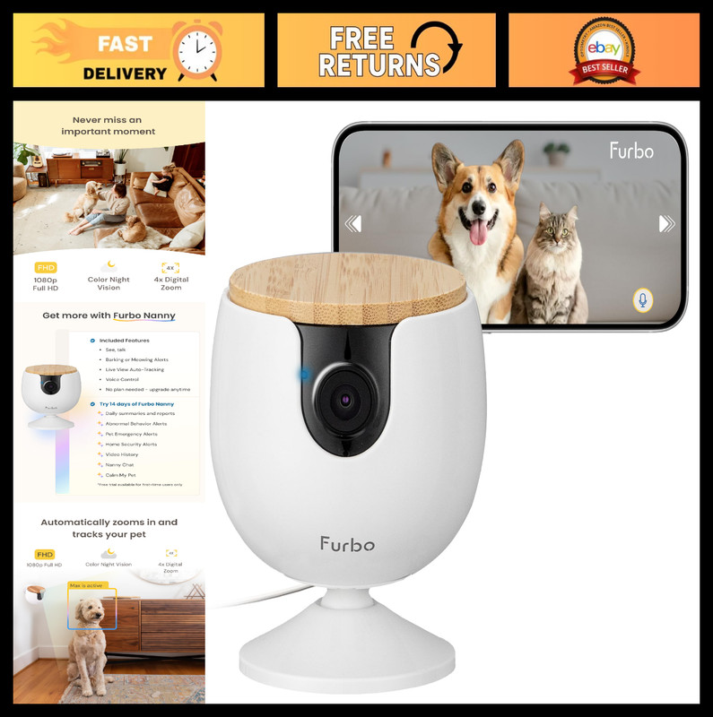 Mini Pet Camera with 2-Way Audio, Bark Alerts, Rotating View, No Subscription