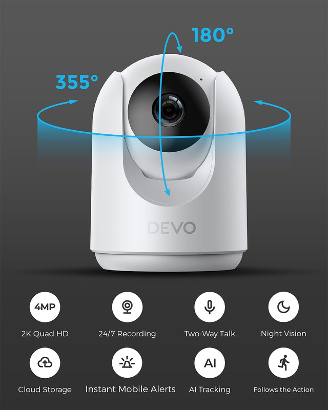 2K Smart Home Camera, Indoor IP Security 360 Pan-Tilt Color Night Vision 256GB gallery