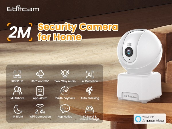 Indoor smart security camera, 2.4/5.8G WIFI, night vision, works w/ Alexa