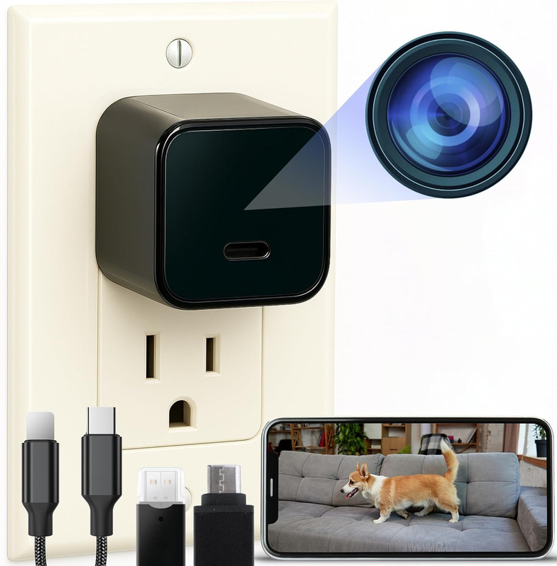 Indoor Camera with 160° Wide Angle, Plug in Offline Camera, No Wifi or App, Loca
