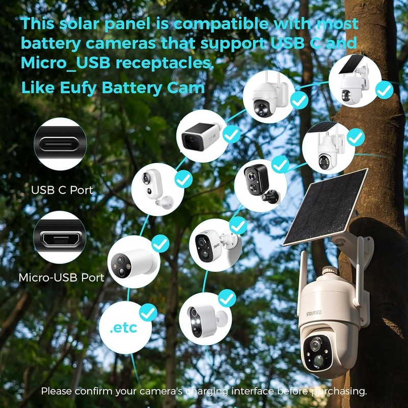 "5W 5V Solar Panel for Security Cameras, 23% Energy Conversion Rate,9.8Ft Cable, gallery