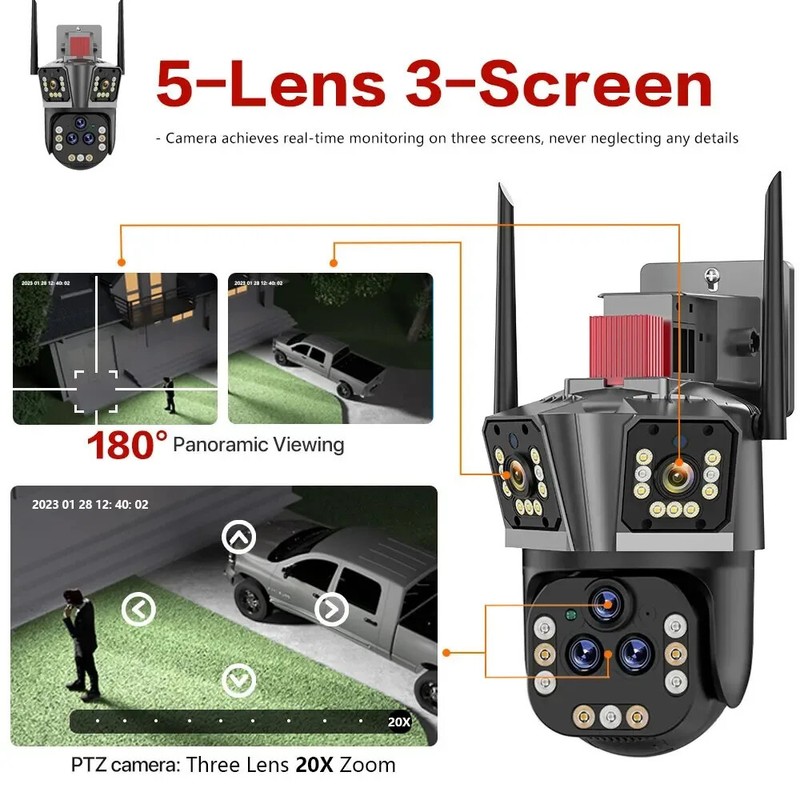 20MP Outdoor WiFi Camera Motion Tracking PTZ 3 Screen Security Protection Video gallery