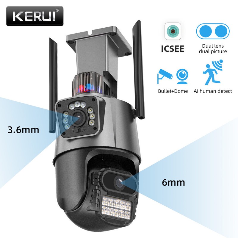 ICSee Dual Lens WiFi IP Camera Wireless Outdoor CCTV PTZ Home Security IR Cam US gallery