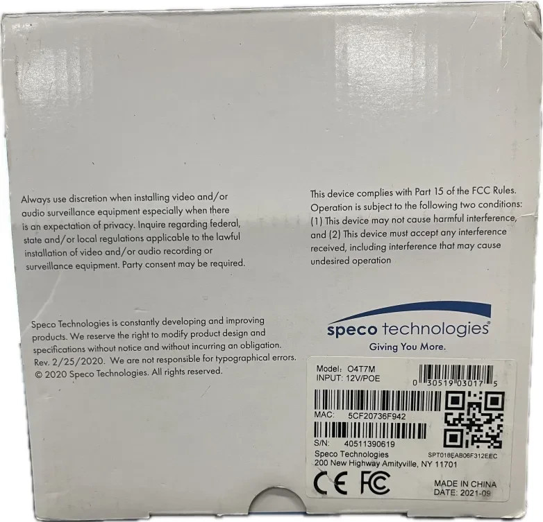 Speco 4MP IP Turret Camera H.265 IR WDR PoE 2.8mm Fixed Lens NEW gallery