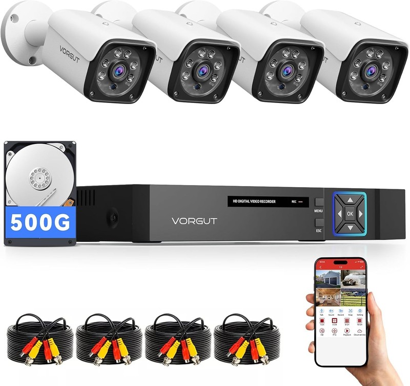 5MP Wired Security DVR Kit 4CH 500GB 3MP Night Vision Cameras