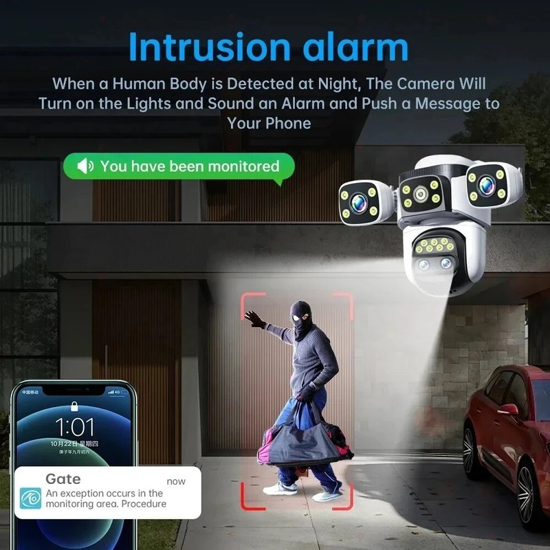 5MP WiFi Camera UHD IPC Outdoor Four Lens 3 Screens PTZ Camera Security Cam CCTV gallery