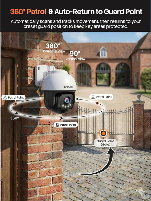 Tenda 5MP QHD Outdoor Pan/Tilt Wi Fi Security Camera 360° Full Coverage Color gallery