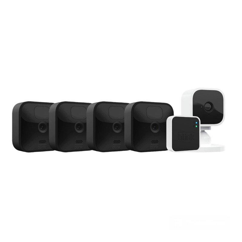 Blink Outdoor Home Security Camera System w Mini Indoor Camera & Sync Module 2