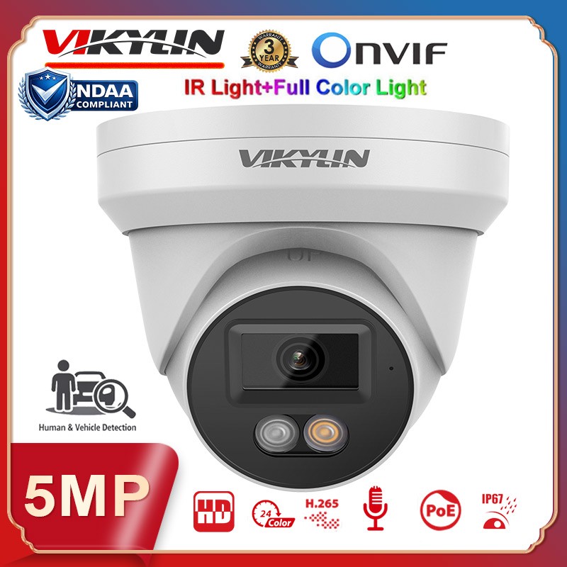 2 Pack Vikylin 5MP POE Camera Onvif Full Color IR Audio Outdoor Wired Dual Light gallery