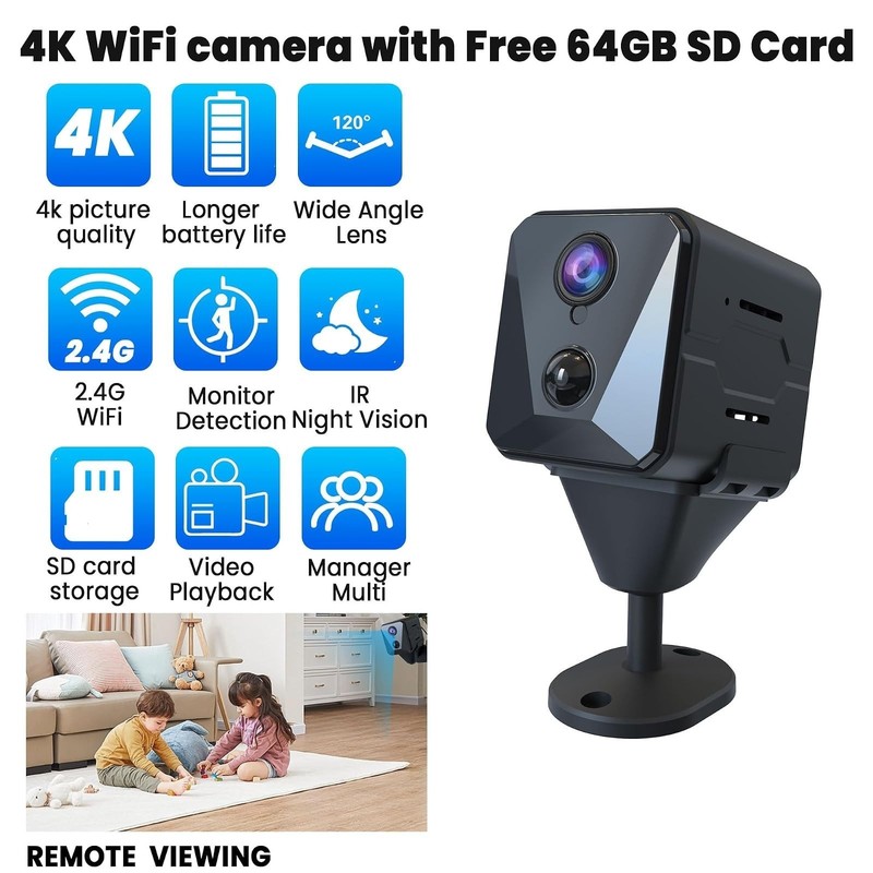 Funstorm 2K WiFi Security Camera 64GB SD Card Battery Indoor Night Vision gallery