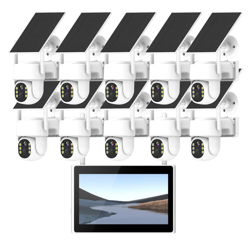 10 Solar Powered PTZ Dome Cameras Home Wireless Security System with Monitor Out