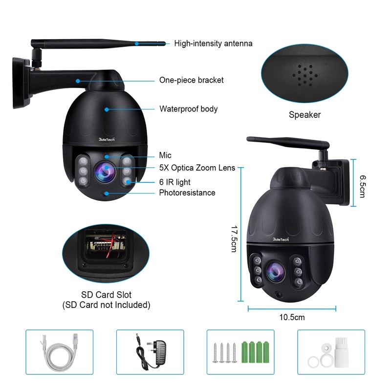 JideTech 5MP 5X Zoom Wi-Fi PTZ IP Camera IP66 Auto Tracking PTZ Camera CamHi pro gallery
