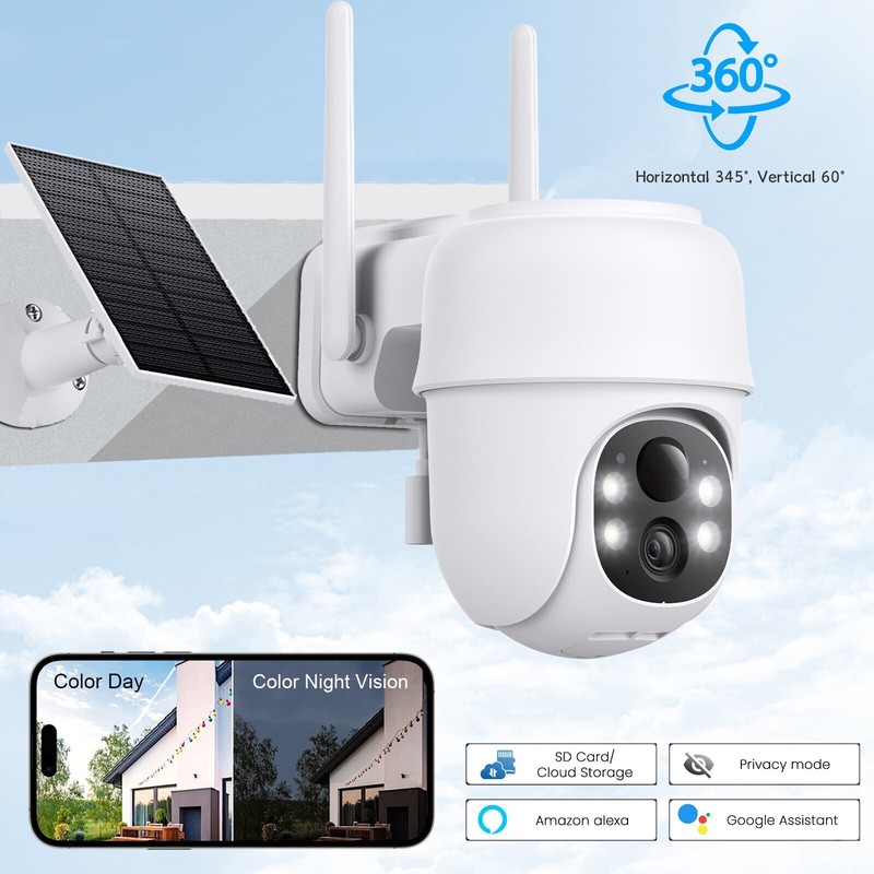 Cinnado 2K 4MP Solar Security Camera Outdoor 360° PTZ Wireless WiFi Solar Camera gallery