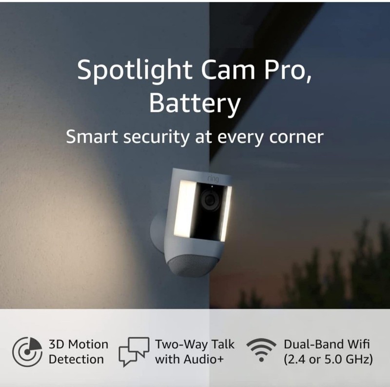 Ring Spotlight Cam PRO Bundle 2 x Batterys+Solar Panel+Gutter Mount B gallery