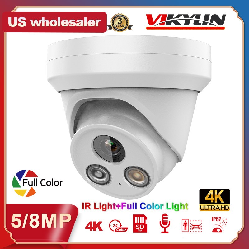 Vikylin 4K 8MP 5MP Smart Dual Light Full Color+IR Security IP Camera MIC POE US