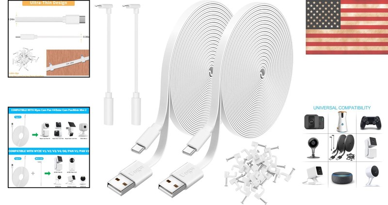 Versatile 10FT USB A to USB C Power Extension Cables for Home Security - 2 Pack gallery