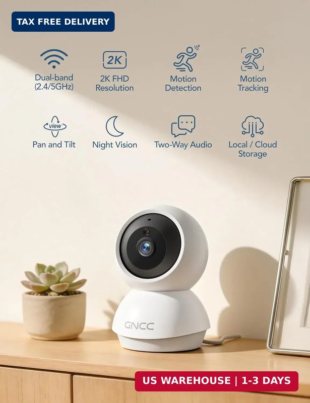 GNCC 2K WiFi Cameras for Home Security, Security Camera Indoor, Baby/Pet Camera gallery