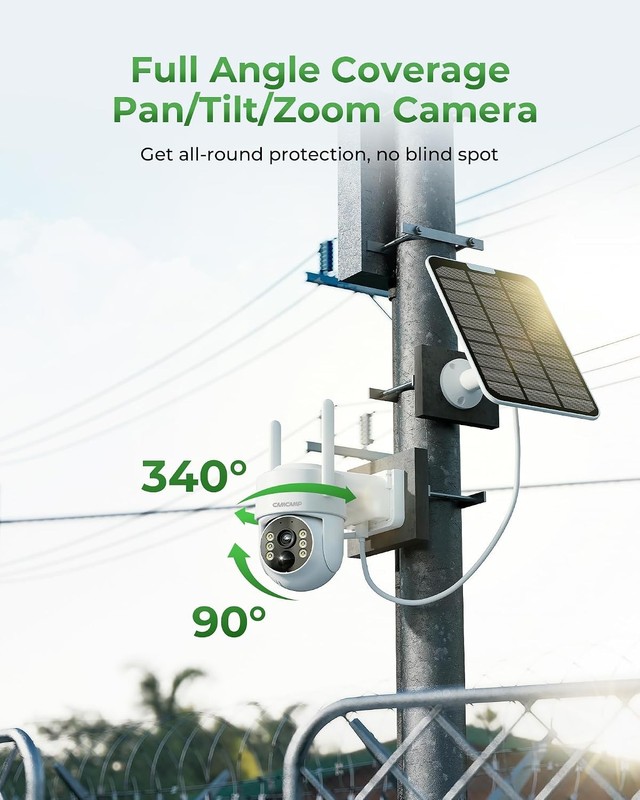 Wireless Solar Security Camera Wifi Home Outdoor 4MP 360PTZ Cam IP66 Waterproof gallery