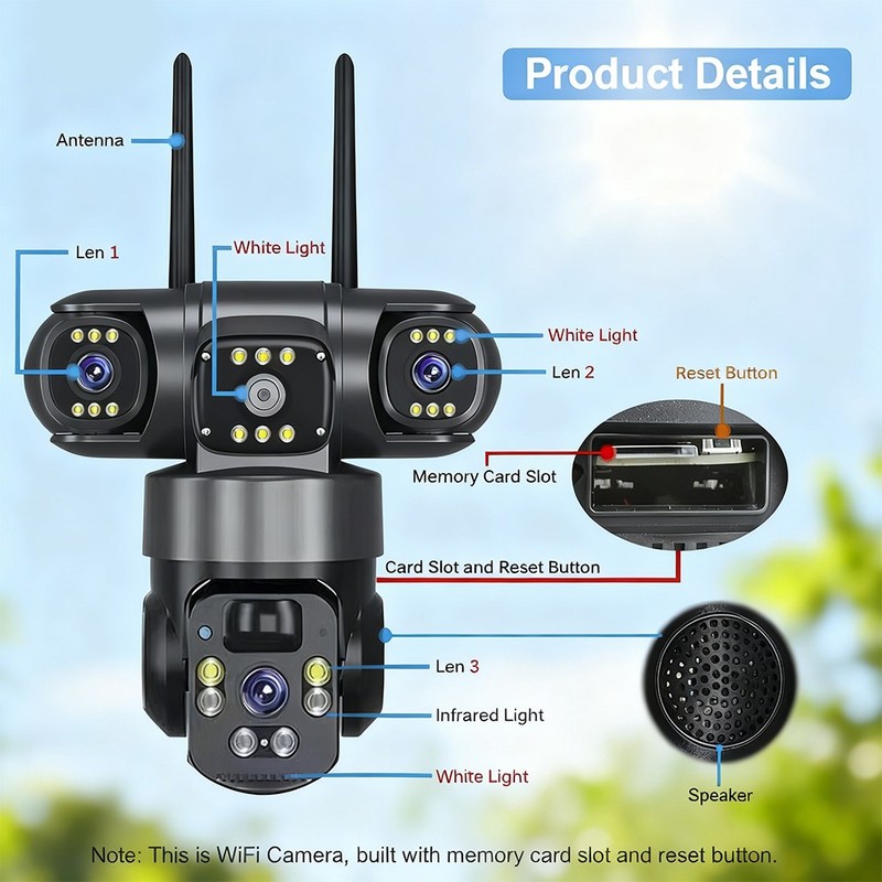 12MP Solar Camera Outdoor Three Lens PTZ Auto Tracking Security Surveillance gallery