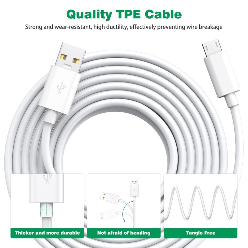 ASKUBSKU 10m/33FT Micro USB Power Extension Cable Compatible with Wyze White gallery