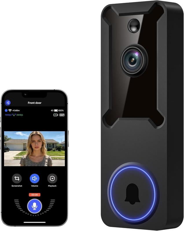 1080P Wireless Wi-Fi Video Doorbell Camera, Dome Home Security, Night Vision, Tw gallery