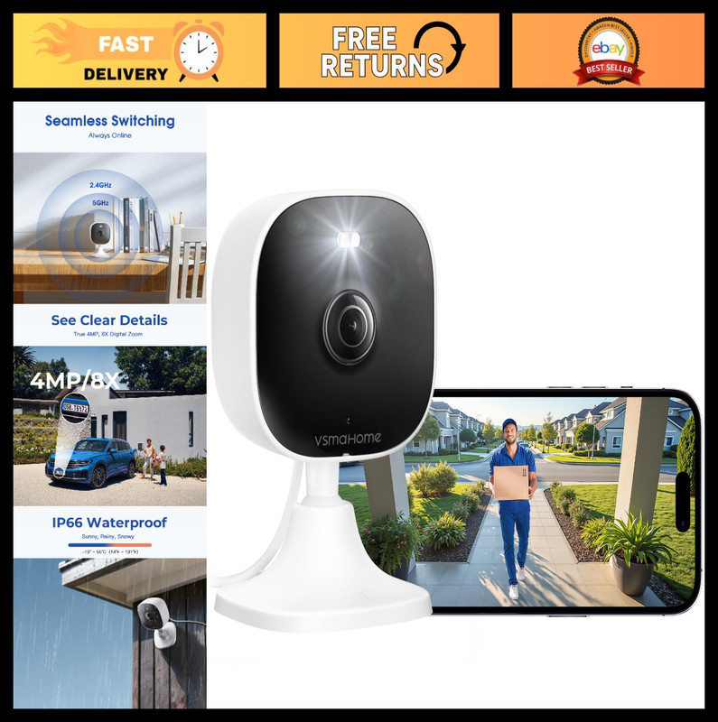 4MP Home Security Cameras with Audio & Video, Indoor/Outdoor Baby Monitor, Plug