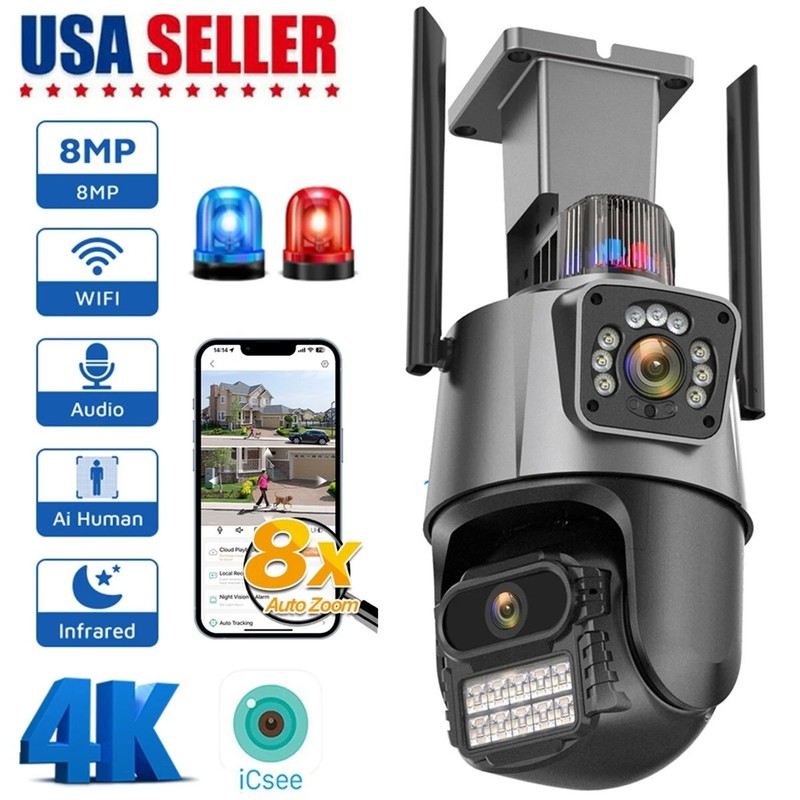 Dual Lens 4K WiFi Security Camera 8X Zoom Outdoor Home Night Vision CCTV PTZ US