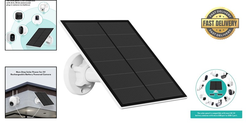5W Waterproof Solar Panel with USB-C for Outdoor Security Cameras, 360° Mount gallery