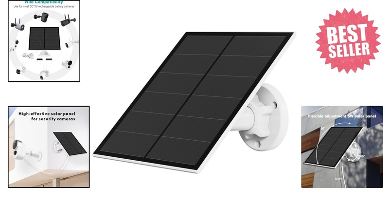 5W Waterproof Solar Panel for Security Cameras - USB-C & Micro USB Compatible gallery