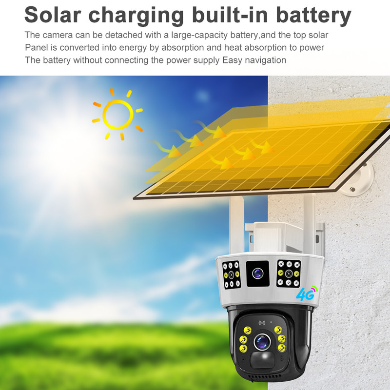 Solar Surveillance Camera: Single/Dual/Triple Screen Display, Wireless 4G/Wifi gallery
